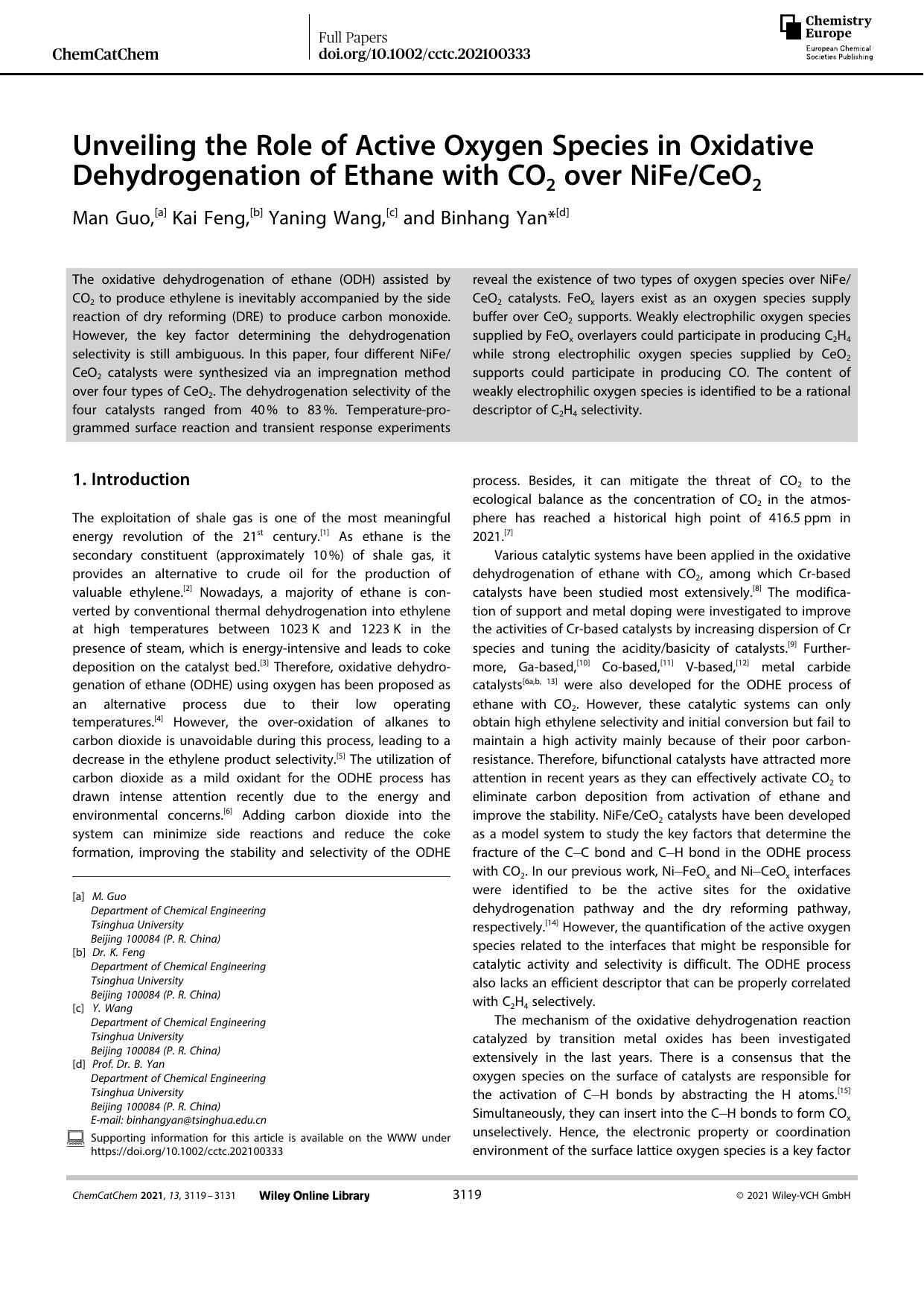 Unveiling the Role of Active Oxygen Species in Oxidative Dehydrogenation of Ethane with CO2 over NiFeCeO2 by Unknown