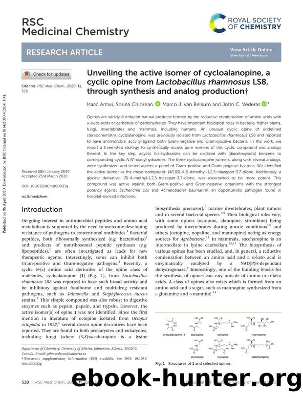 Unveiling the active isomer of cycloalanopine, a cyclic opine from Lactobacillus rhamnosus LS8, through synthesis and analog production by Isaac Antwi & Sorina Chiorean & Marco J. van Belkum & John C. Vederas