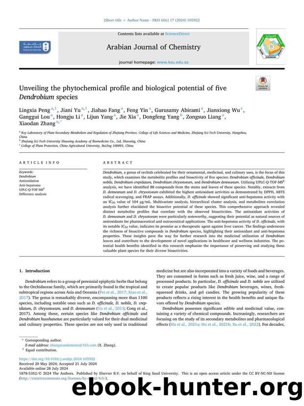 Unveiling the phytochemical profile and biological potential of five Dendrobium species by unknow