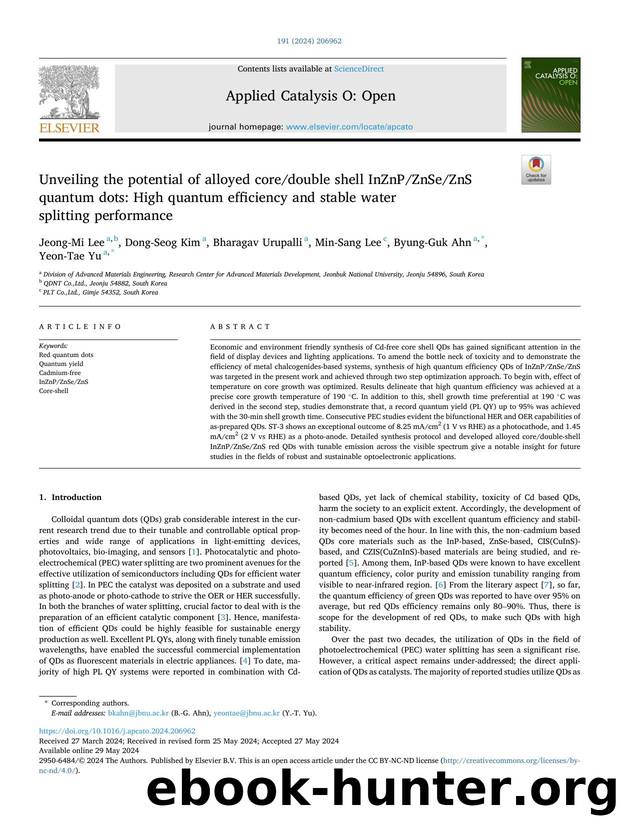 Unveiling the potential of alloyed coredouble shell InZnPZnSeZnS quantum dots: High quantum efficiency and stable water splitting performance by Jeong-Mi Lee & Dong-Seog Kim & Bharagav Urupalli & Min-Sang Lee & Byung-Guk Ahn & Yeon-Tae Yu
