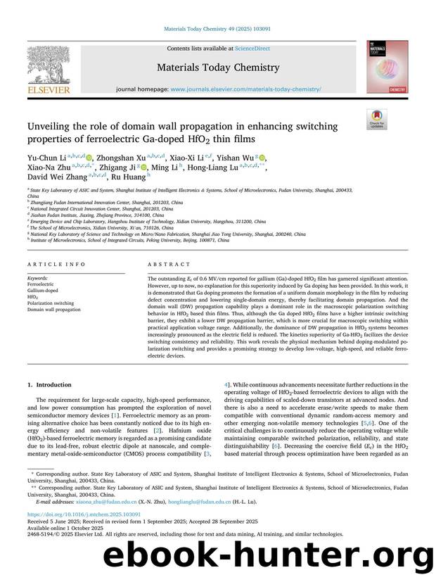 Unveiling the role of domain wall propagation in enhancing switching properties of ferroelectric Ga-doped HfO2 thin films by unknow