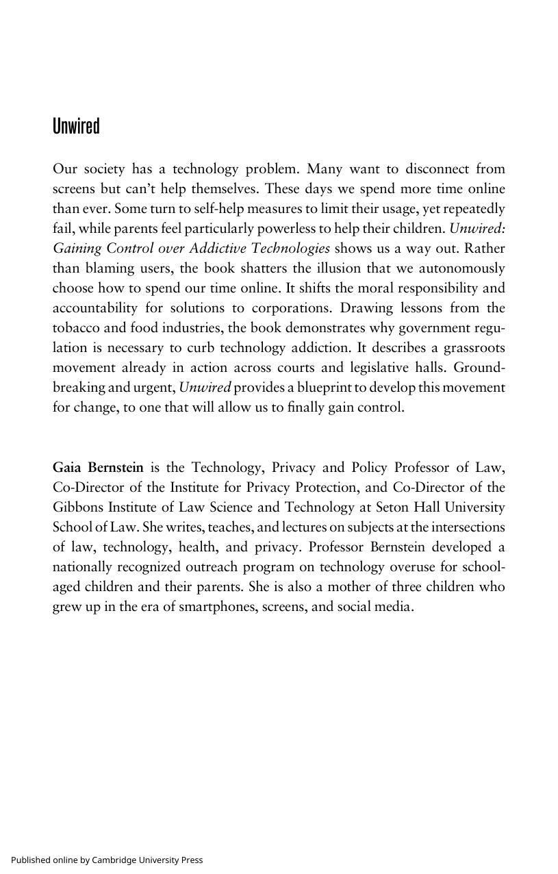 Unwired: Gaining Control over Addictive Technologies by Gaia Bernstein