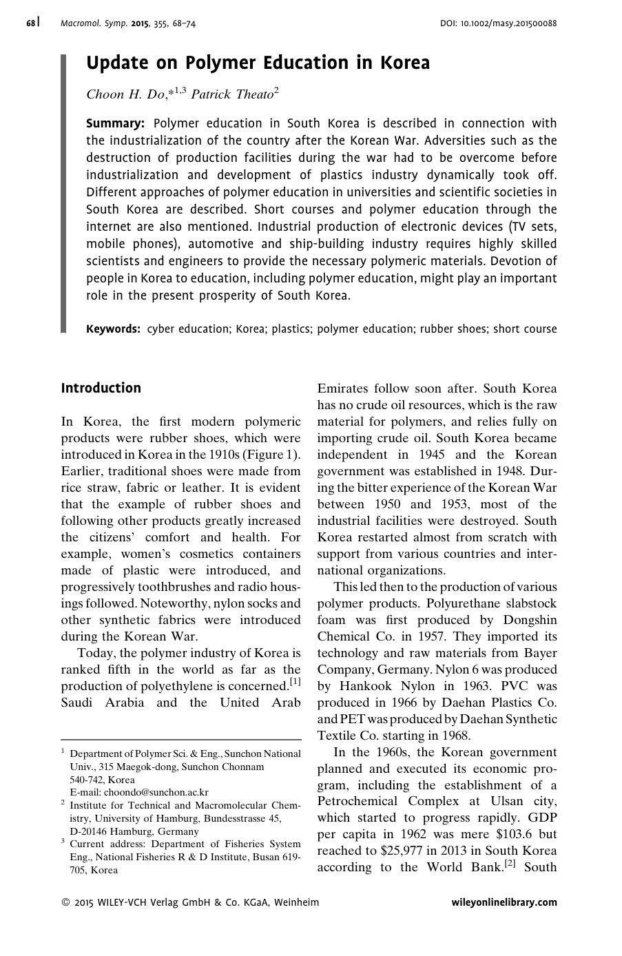 Update on Polymer Education in Korea by Unknown