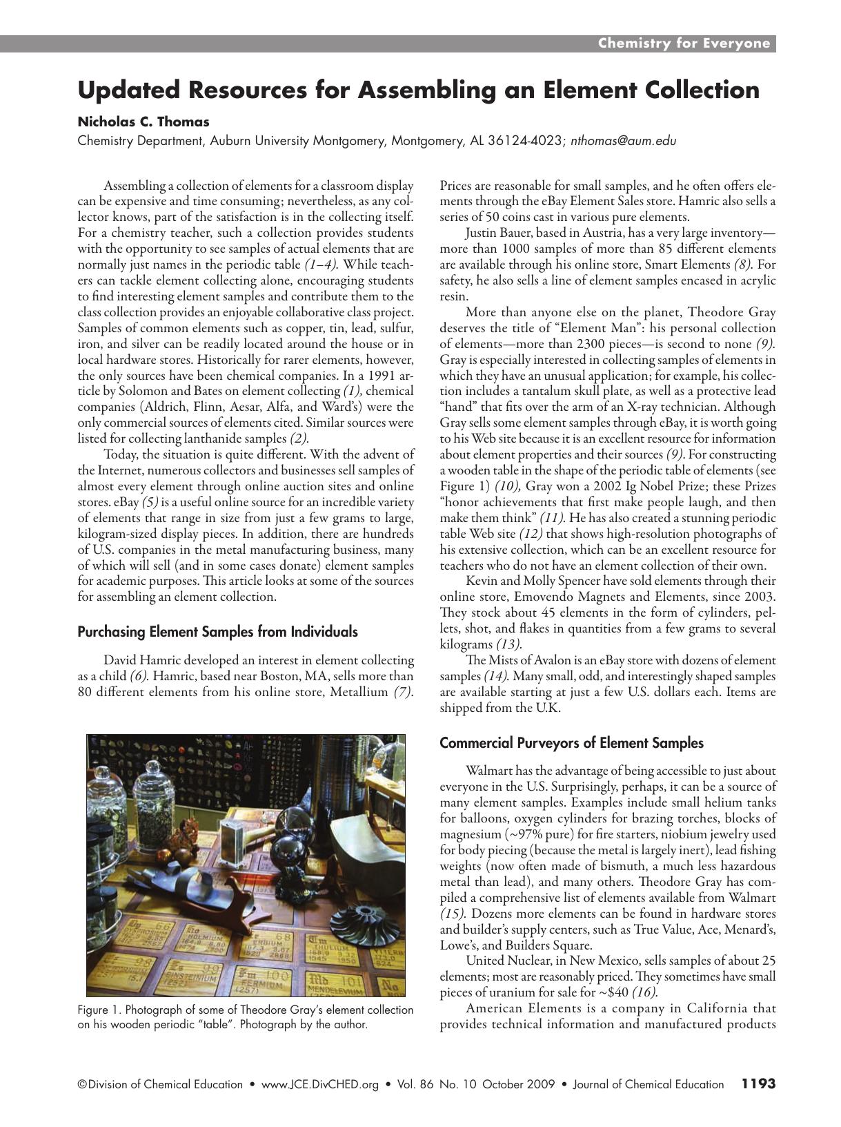 Updated Resources for Assembling an Element Collection by Nicholas C. Thomas