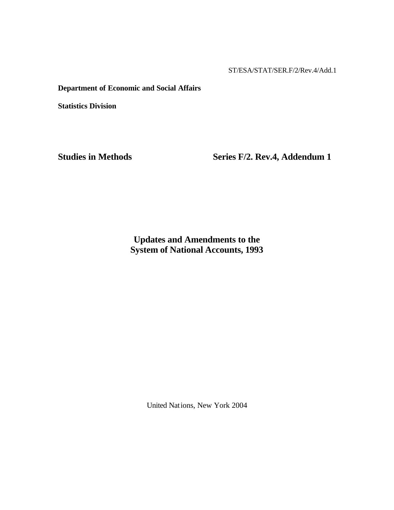 Updates and amendments to the system of national accounts 1993 by OECD