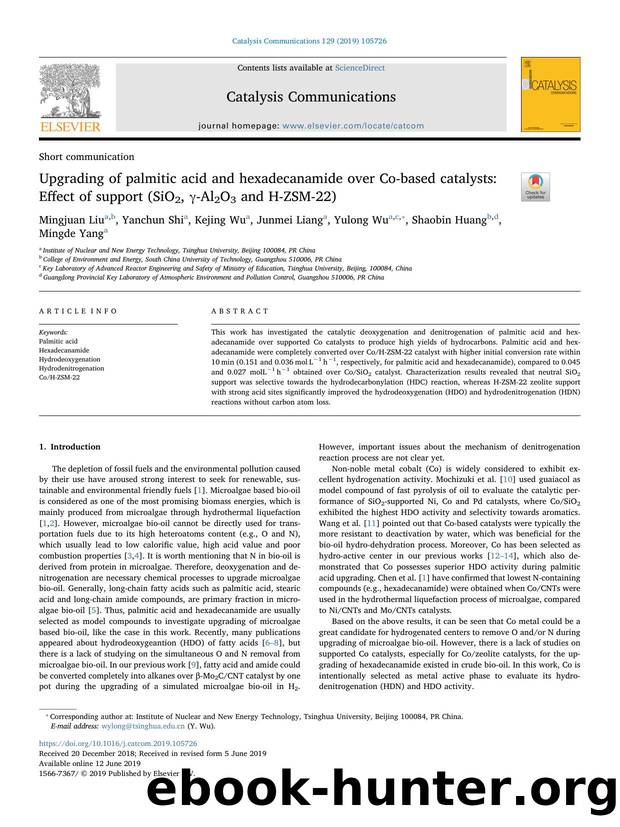 Upgrading of palmitic acid and hexadecanamide over Co-based catalysts_ Effect of support (SiO2, Î³-Al2O3 and H-ZSM-22) by Mingjuan Liu