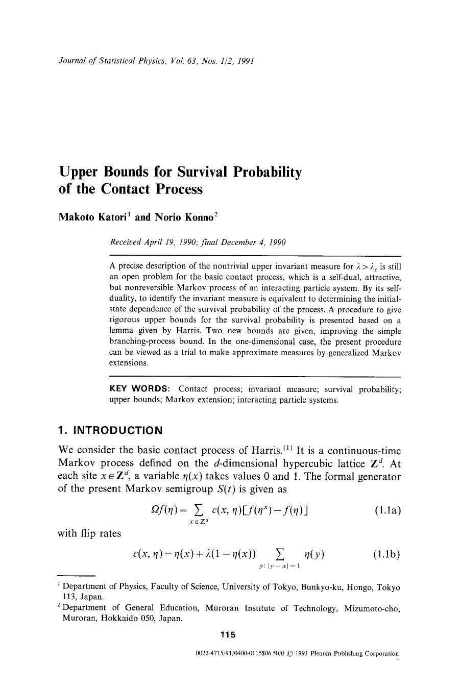Upper bounds for survival probability of the contact process by Unknown