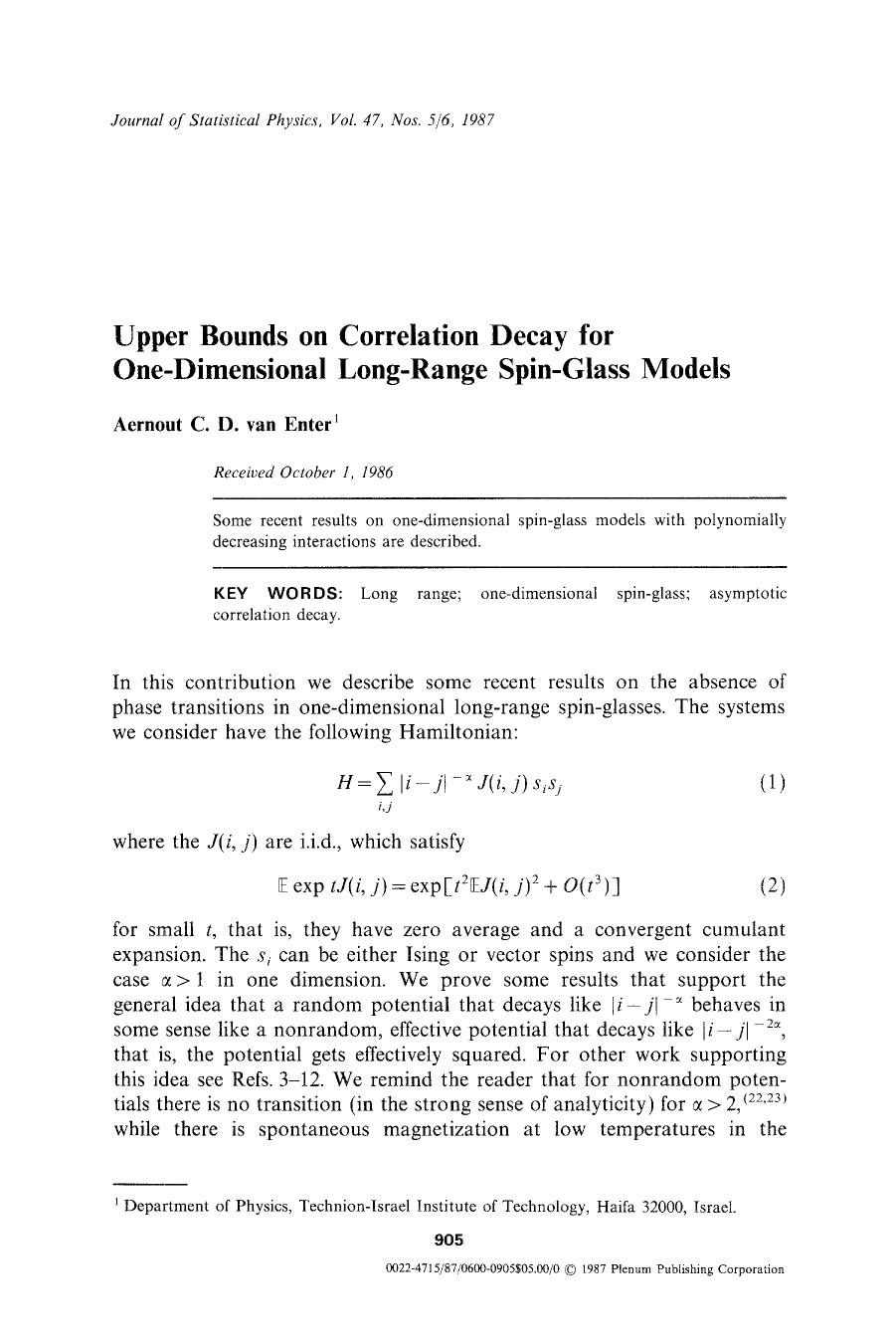 Upper bounds on correlation decay for one-dimensional long-range spin-glass models by Unknown