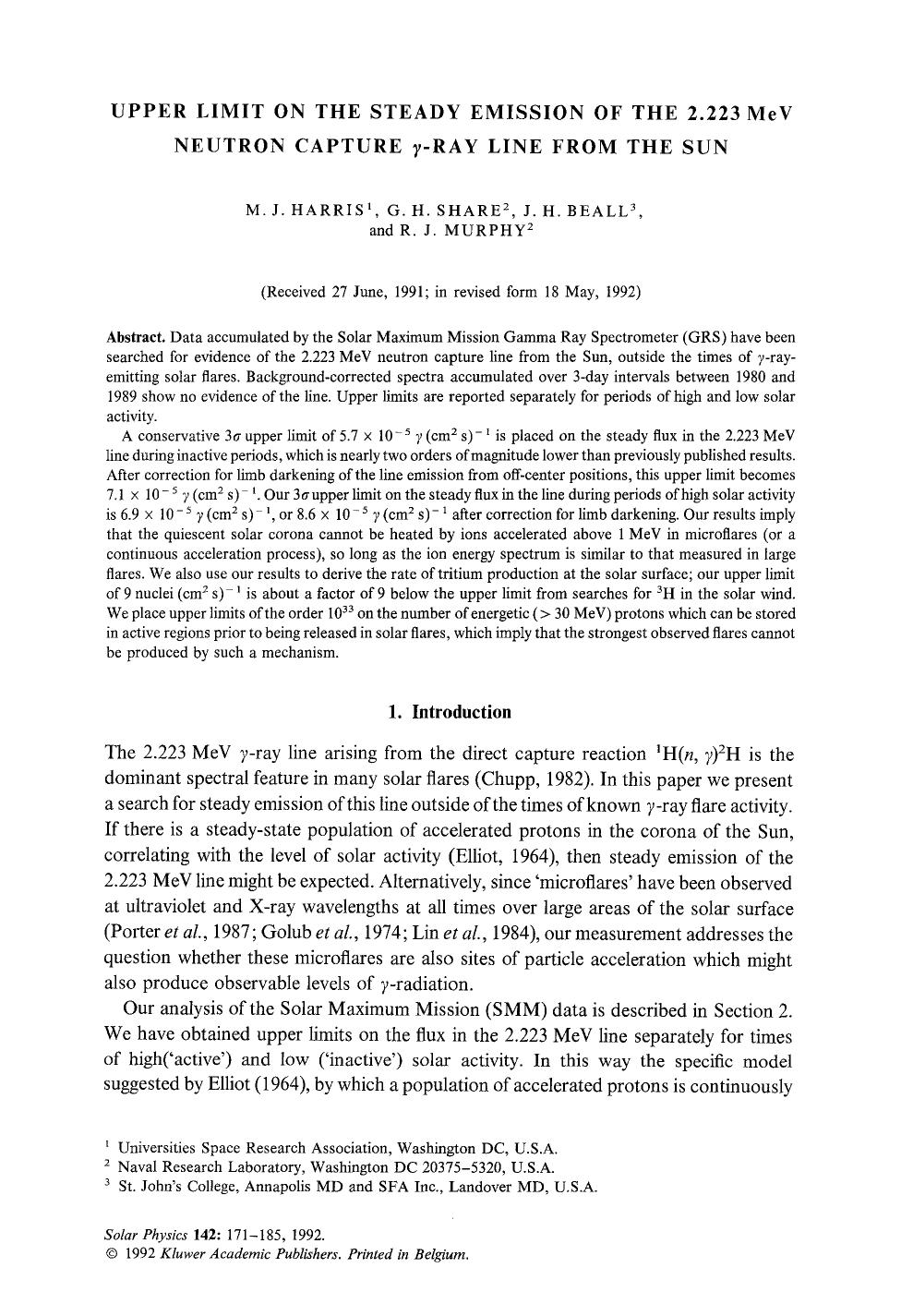 Upper limit on the steady emission of the 2.223 MeV neutron capture γ-ray line from the Sun by Unknown