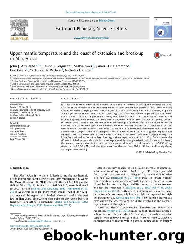 Upper mantle temperature and the onset of extension and break-up in Afar, Africa by unknow