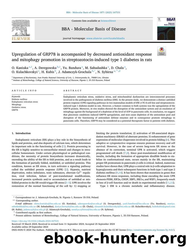 Upregulation of GRP78 is accompanied by decreased antioxidant response and mitophagy promotion in streptozotocin-induced type 1 diabetes in rats by unknow
