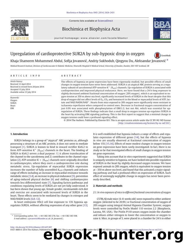 Upregulation of cardioprotective SUR2A by sub-hypoxic drop in oxygen by unknow