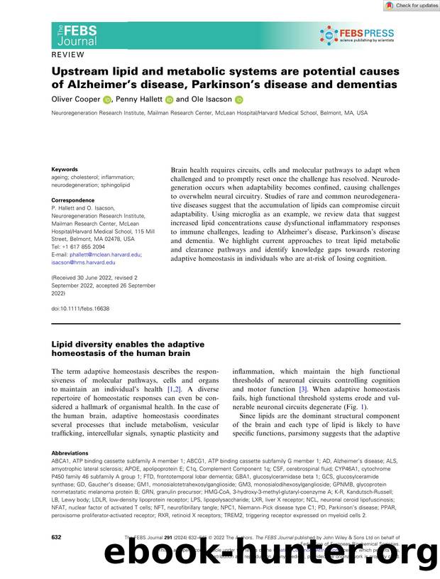 Upstream lipid and metabolic systems are potential causes of Alzheimer's disease, Parkinson's disease and dementias by Unknown