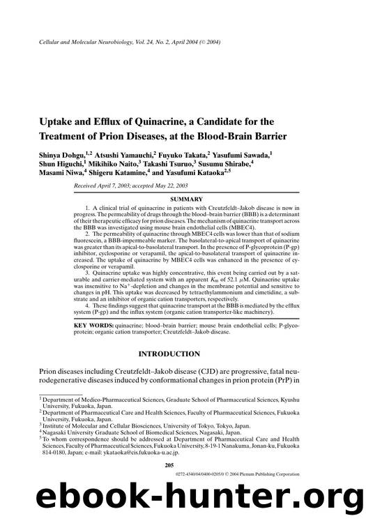 Uptake and Efflux of Quinacrine, a Candidate for the Treatment of Prion Diseases, at the Blood-Brain Barrier by Unknown
