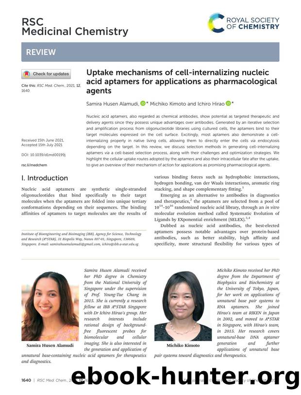 Uptake mechanisms of cell-internalizing nucleic acid aptamers for applications as pharmacological agents by Samira Husen Alamudi & Michiko Kimoto & Ichiro Hirao