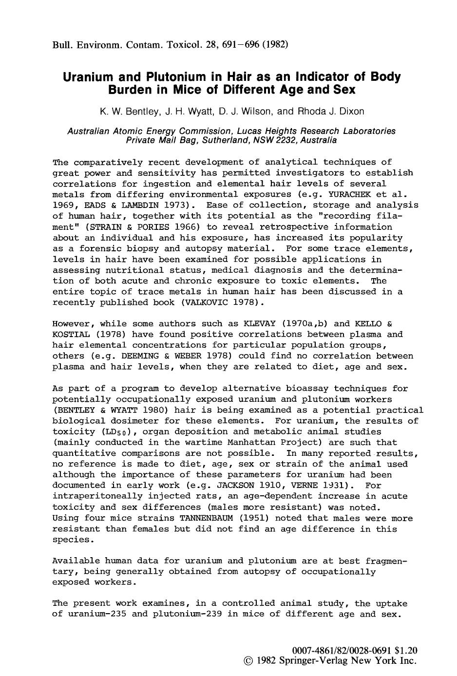 Uranium and plutonium in hair as an indicator of body burden in mice of different age and sex by Unknown