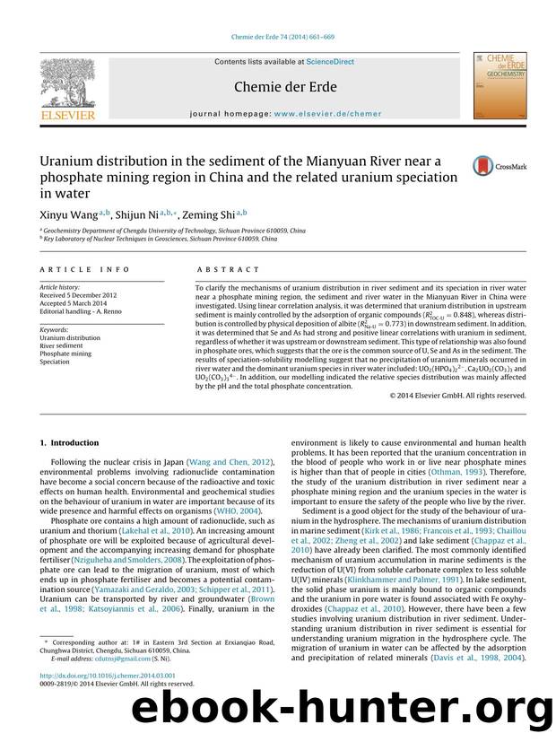 Uranium distribution in the sediment of the Mianyuan River near a phosphate mining region in China and the related uranium speciation in water by Xinyu Wang