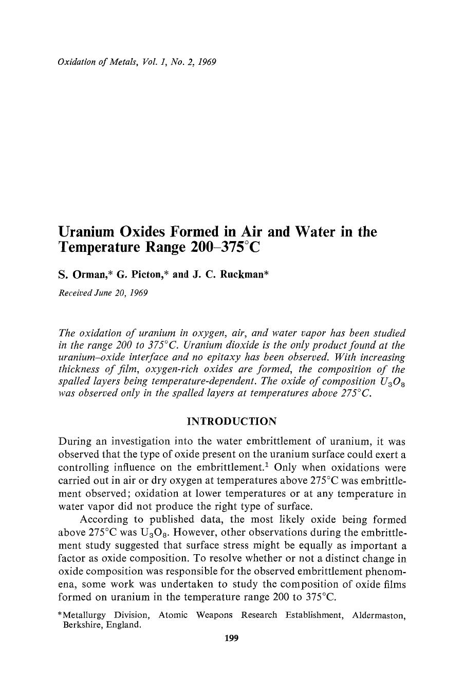 Uranium oxides formed in air and water in the temperature range 200&#x2013;375&#x00B0;C by Unknown