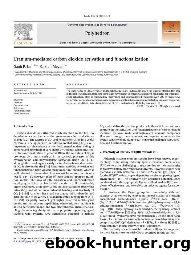 Uranium-mediated carbon dioxide activation and functionalization by Oanh P. Lam & Karsten Meyer