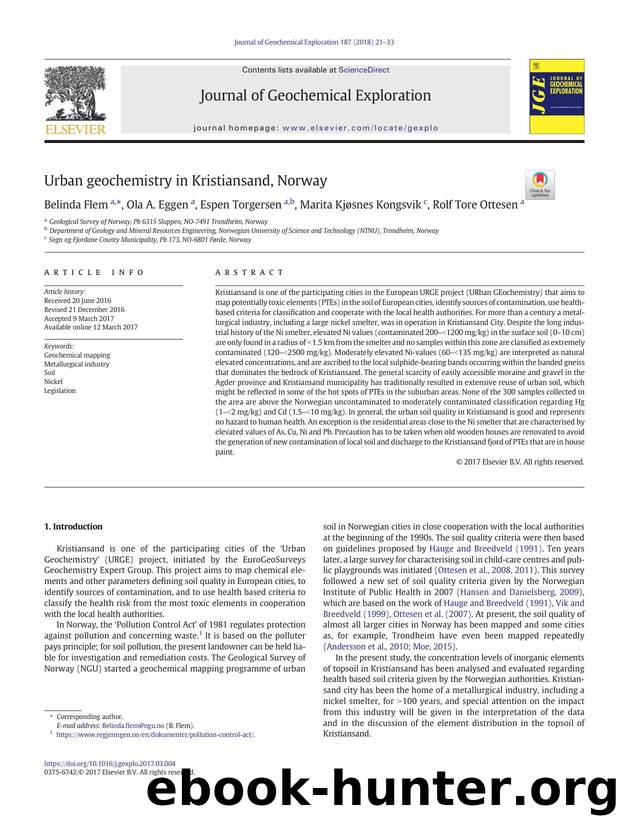 Urban geochemistry in Kristiansand, Norway by Belinda Flem & Ola A. Eggen & Espen Torgersen & Marita Kjøsnes Kongsvik & Rolf Tore Ottesen