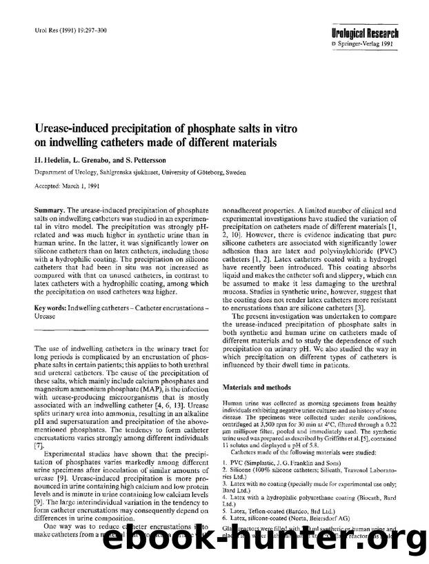 Urease-induced precipitation of phosphate salts in vitro on indwelling catheters made of different materials by Unknown