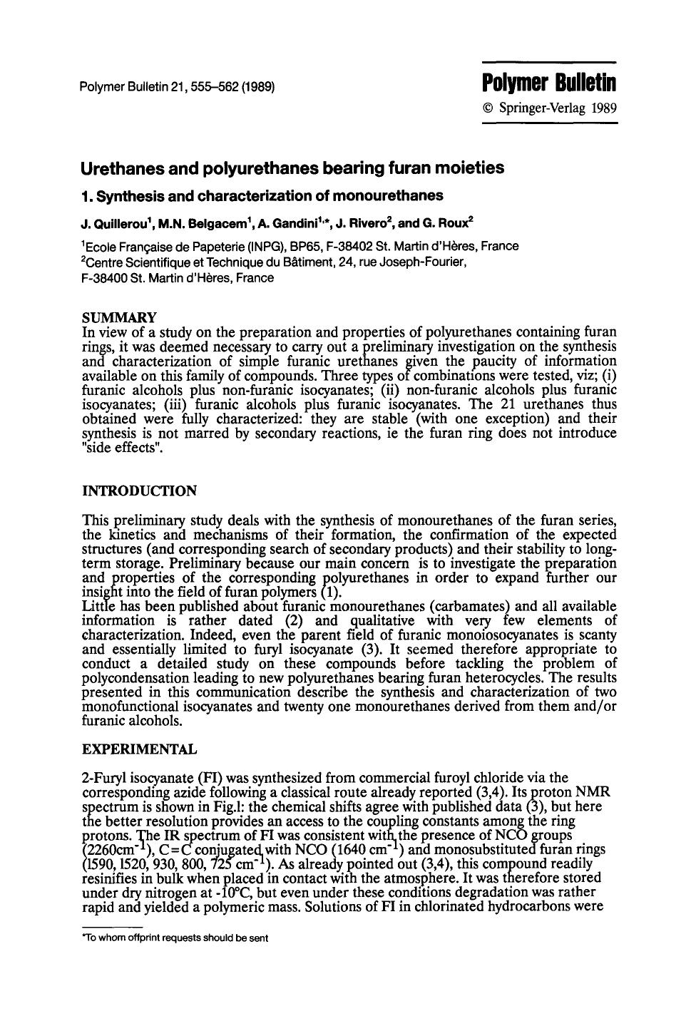 Urethanes and polyurethanes bearing furan moieties by Unknown