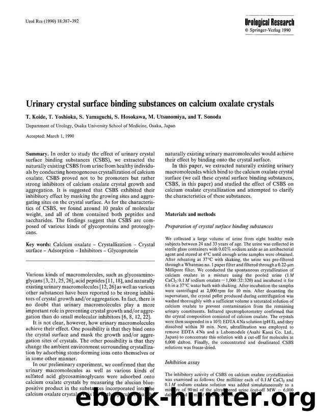 Urinary crystal surface binding substances on calcium oxalate crystals by Unknown