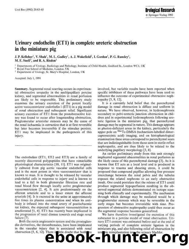 Urinary endothelin (ET1) in complete ureteric obstruction in the miniature pig by Unknown