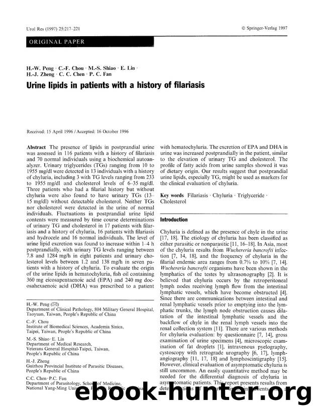 Urine lipids in patients with a history of filariasis by Unknown