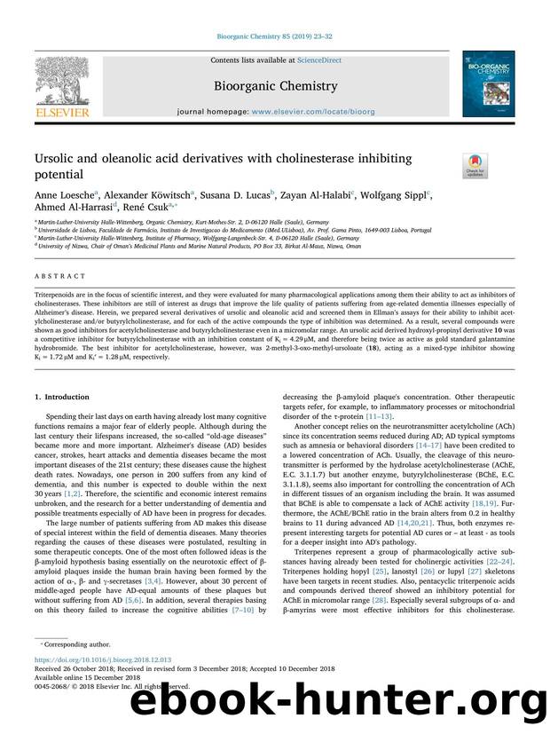 Ursolic and oleanolic acid derivatives with cholinesterase inhibiting potential by unknow