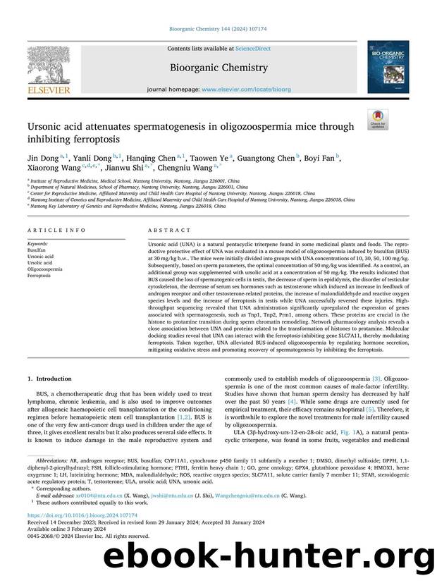 Ursonic acid attenuates spermatogenesis in oligozoospermia mice through inhibiting ferroptosis by unknow