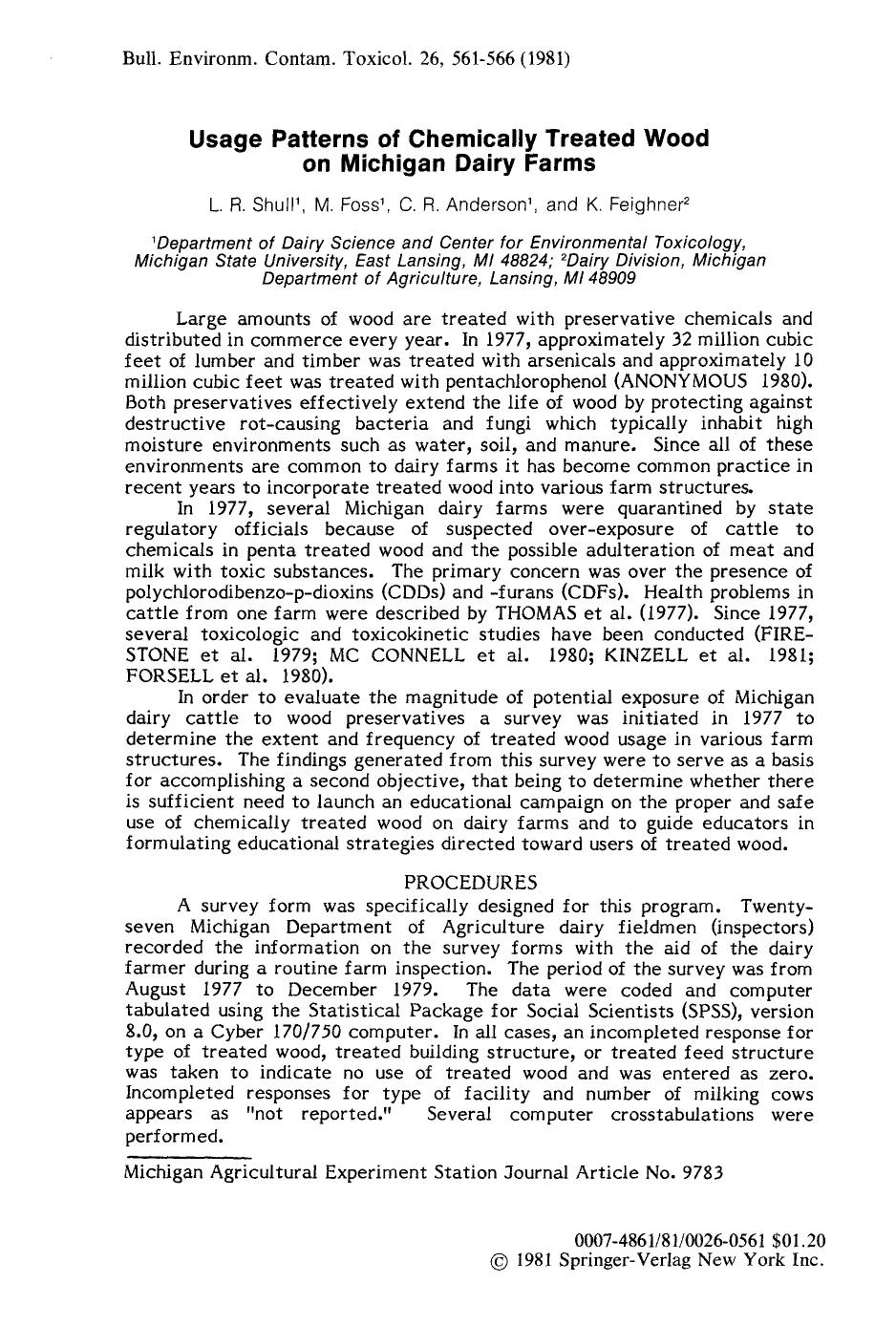 Usage patterns of chemically treated wood on Michigan dairy farms by Unknown
