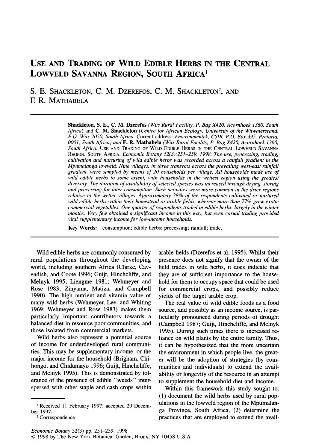Use and trading of wild edible herbs in the central lowveld savanna region, South Africa by Unknown