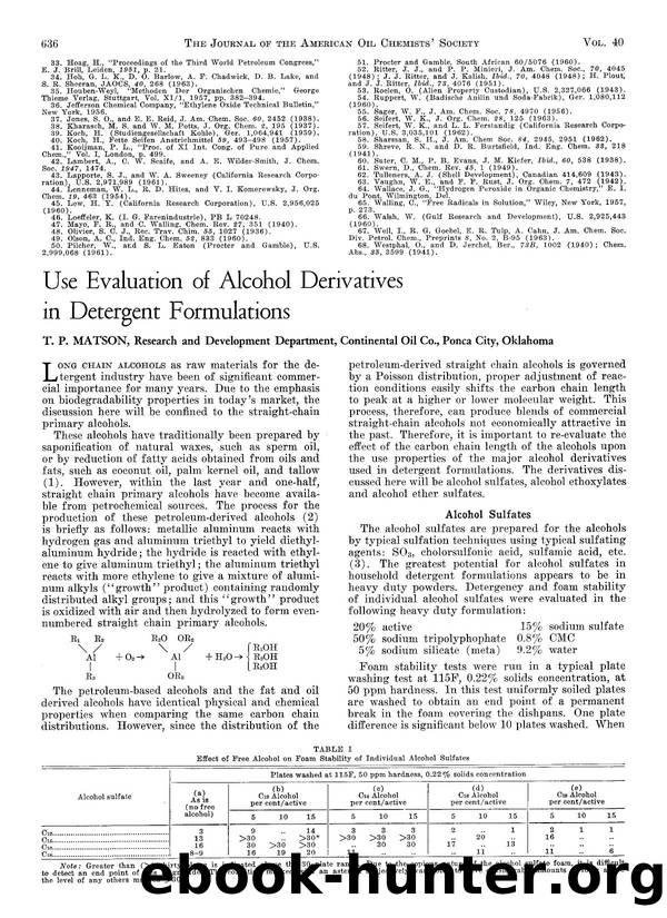 Use evaluation of alcohol derivatives in detergent formulations by Unknown