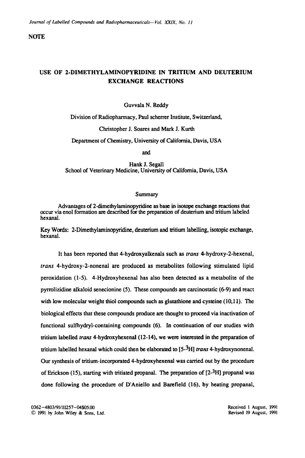 Use of 2-dimethylaminopyridine in tritium and deuterium exchange reactions by Unknown