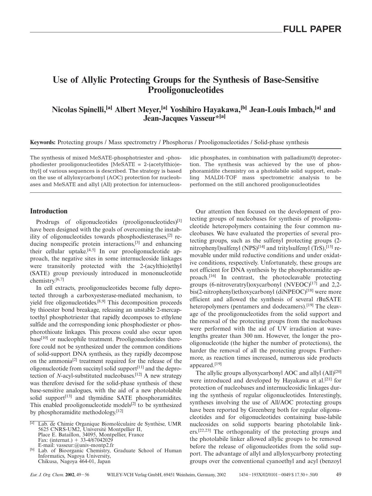 Use of Allylic Protecting Groups for the Synthesis of Base-Sensitive Prooligonucleotides by Unknown