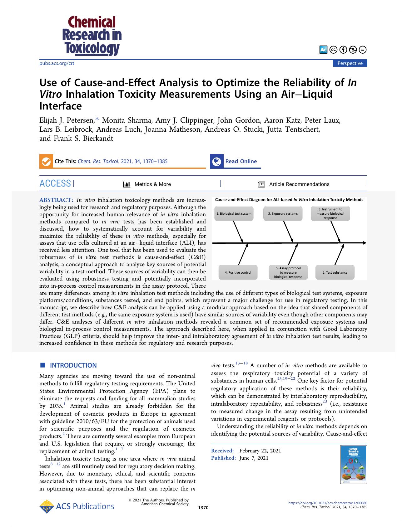 Use of Cause-and-Effect Analysis to Optimize the Reliability of In Vitro Inhalation Toxicity Measurements Using an AirâLiquid Interface by unknow