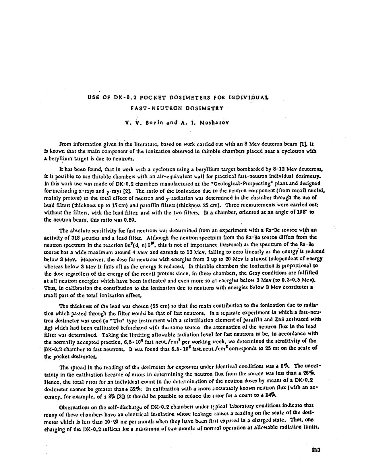 Use of DK-0.2 pocket dosimeters for individual fast-neutron dosimetry by Unknown