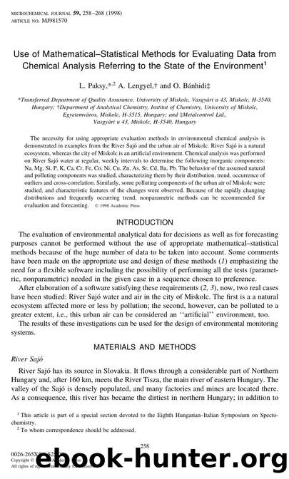 Use of Mathematical-Statistical Methods for Evaluating Data from Chemical Analysis Referring to the State of the Environment by Paksy L. et al