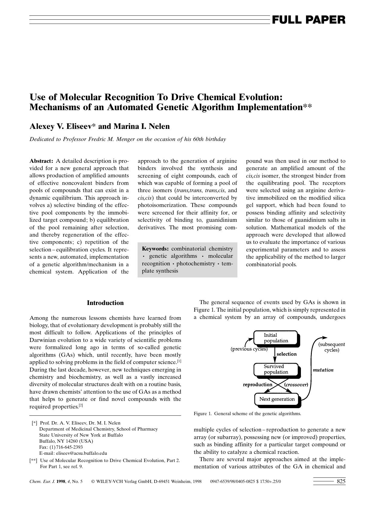 Use of Molecular Recognition To Drive Chemical Evolution: Mechanisms of an Automated Genetic Algorithm Implementation by Unknown
