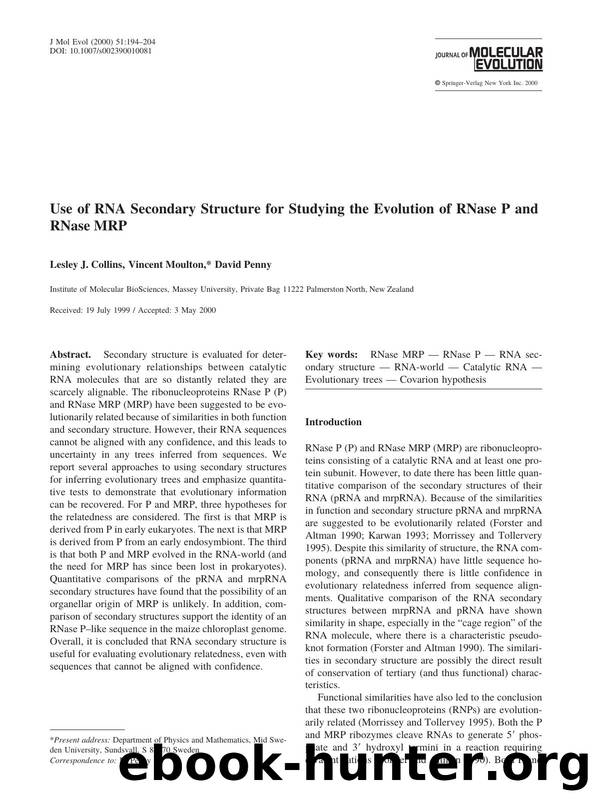 Use of RNA Secondary Structure for Studying the Evolution of RNase P and RNase MRP by Collins L. et al