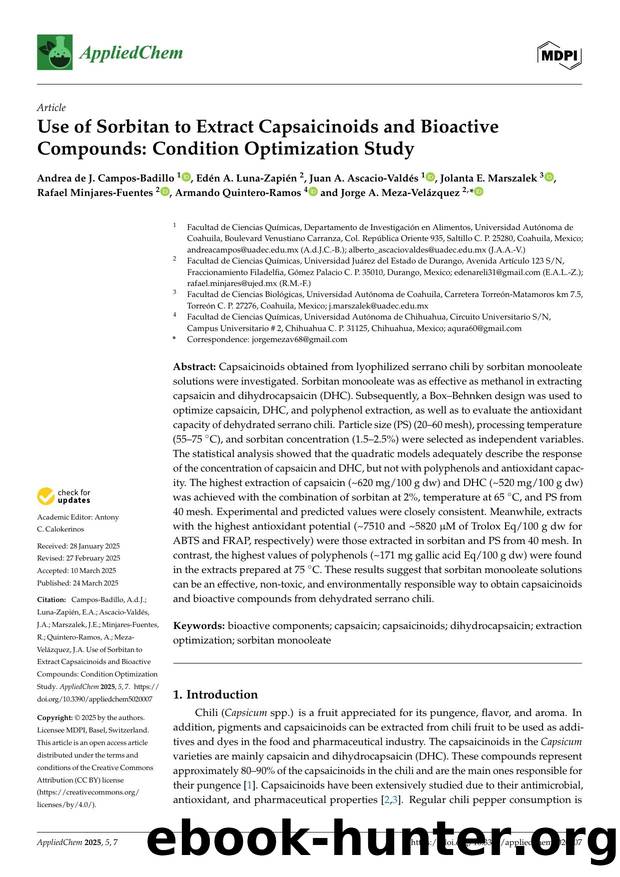 Use of Sorbitan to Extract Capsaicinoids and Bioactive Compounds: Condition Optimization Study by unknow