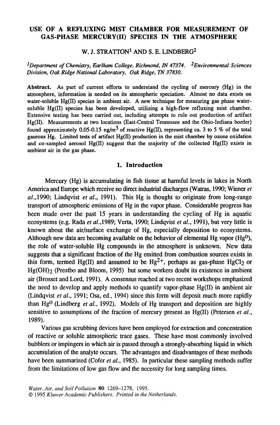 Use of a refluxing mist chamber for measurement of gas-phase mercury(II) species in the atmosphere by Unknown