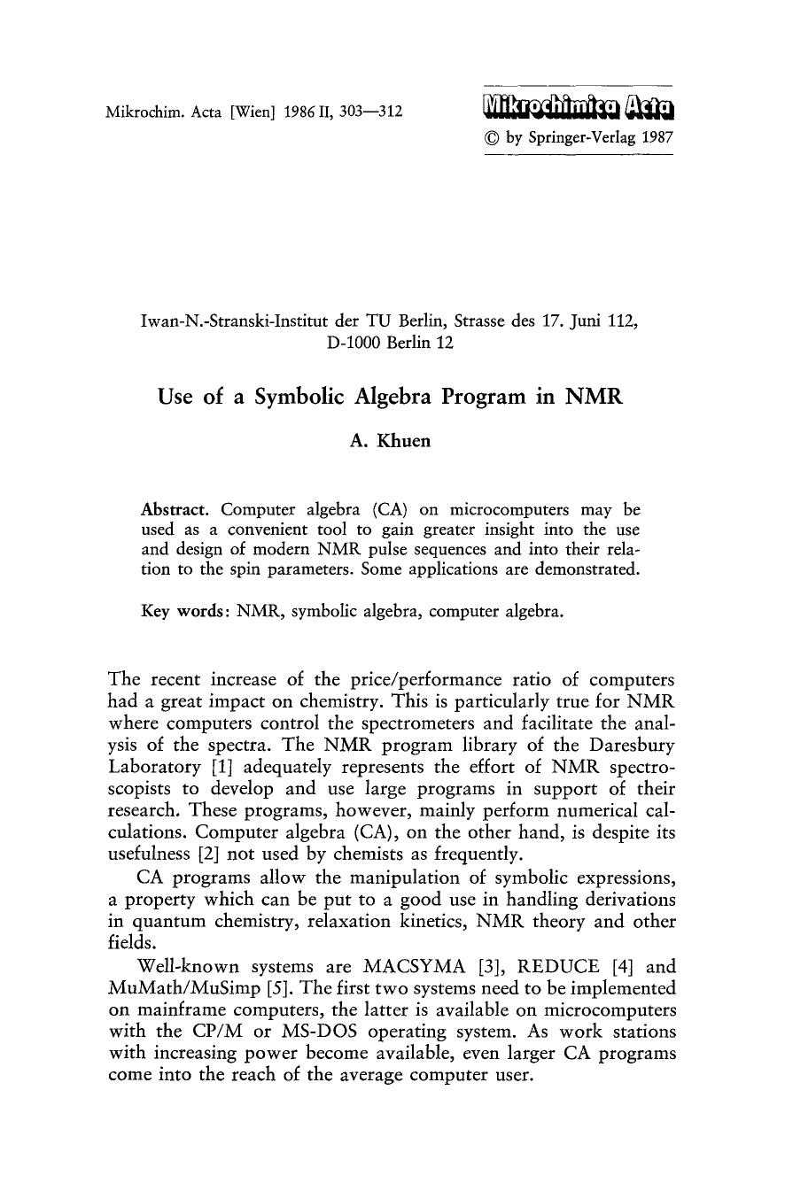Use of a symbolic algebra program in NMR by Unknown