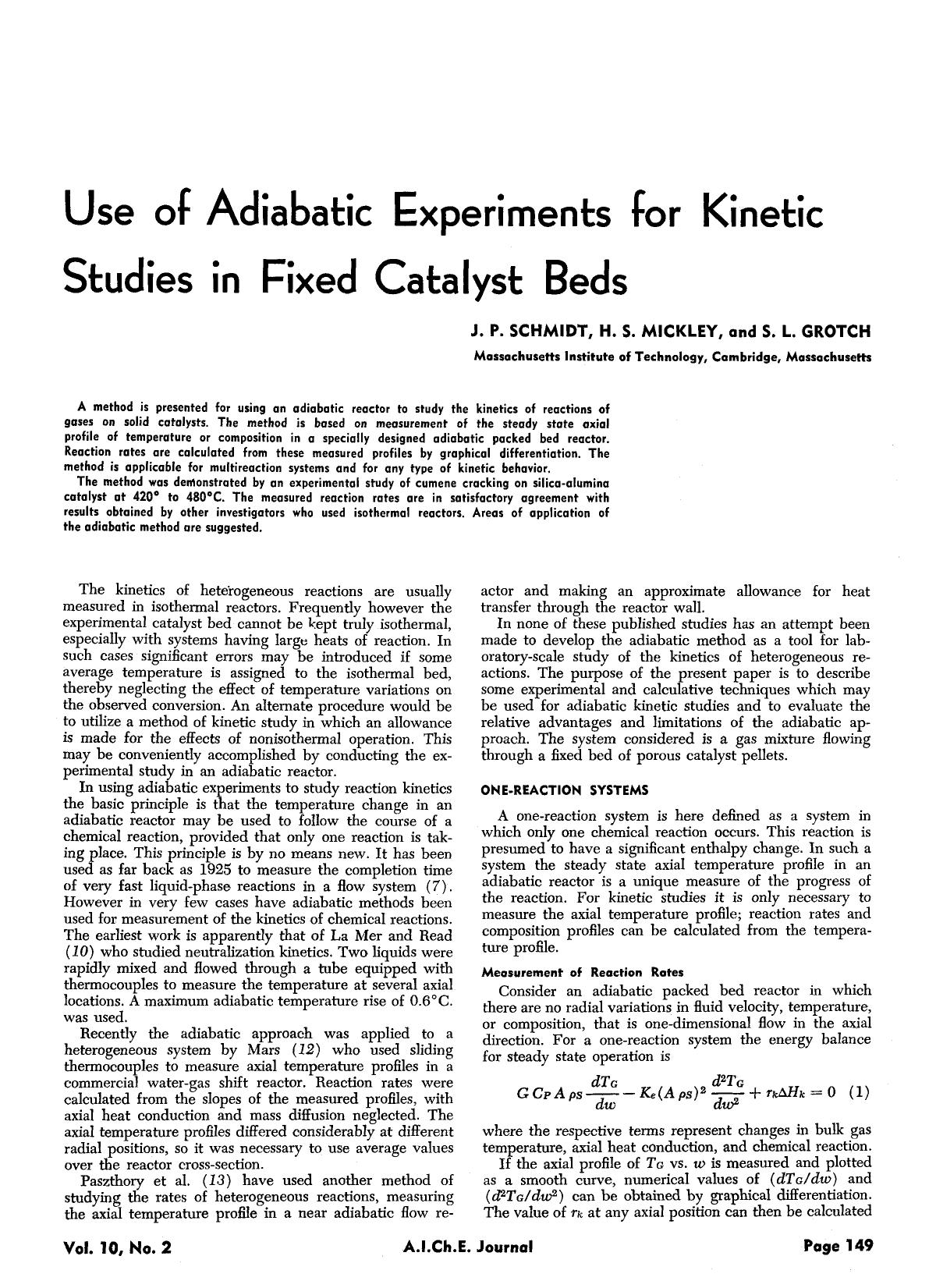 Use of adiabatic experiments for kinetic studies in fixed catalyst beds by Unknown