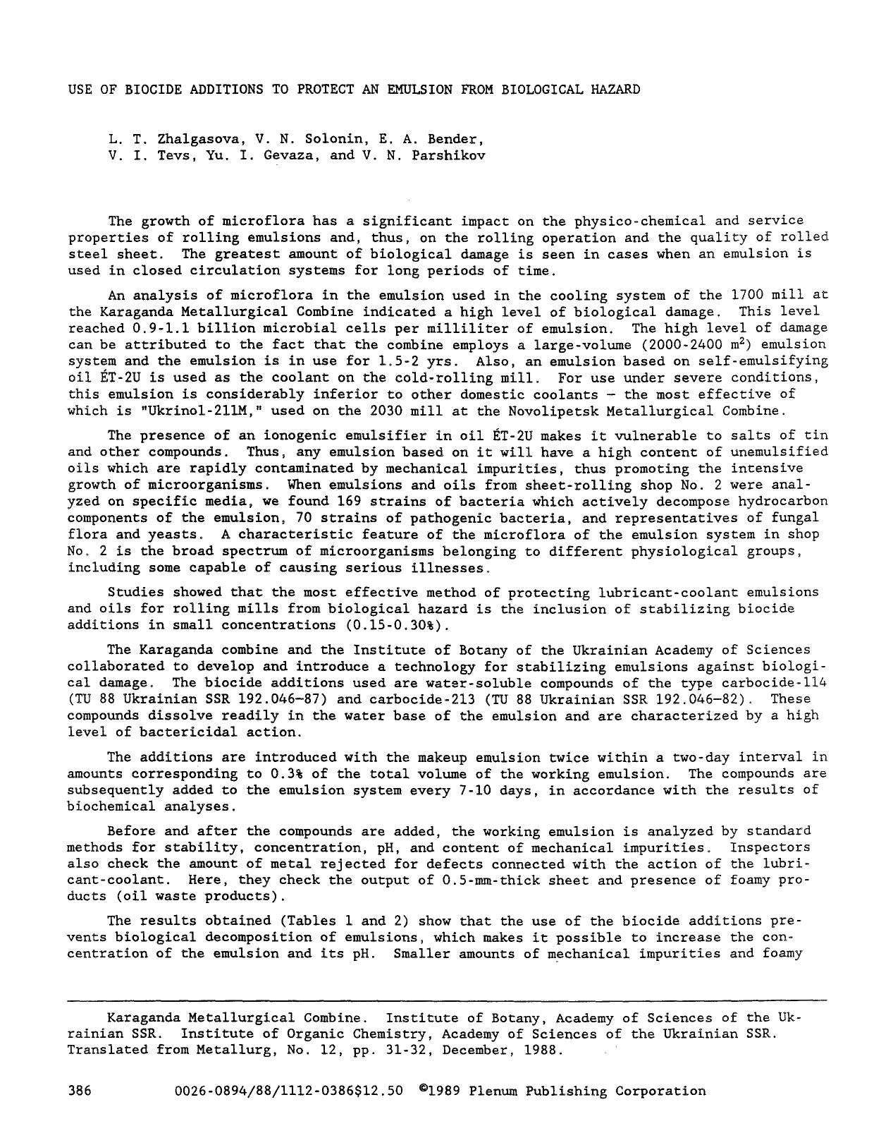 Use of biocide additions to protect an emulsion from biological hazard by Unknown