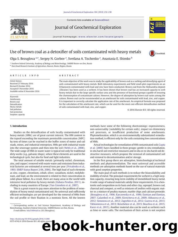 Use of brown coal as a detoxifier of soils contaminated with heavy metals by Olga S. Bezuglova & Sergey N. Gorbov & Svetlana A. Tischenko & Anastasia E. Shimko