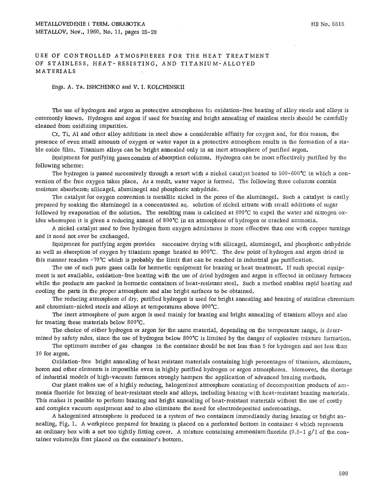 Use of controlled atmospheres for the heat treatment of stainless, heat-resisting, and titanium-alloyed materials by Unknown