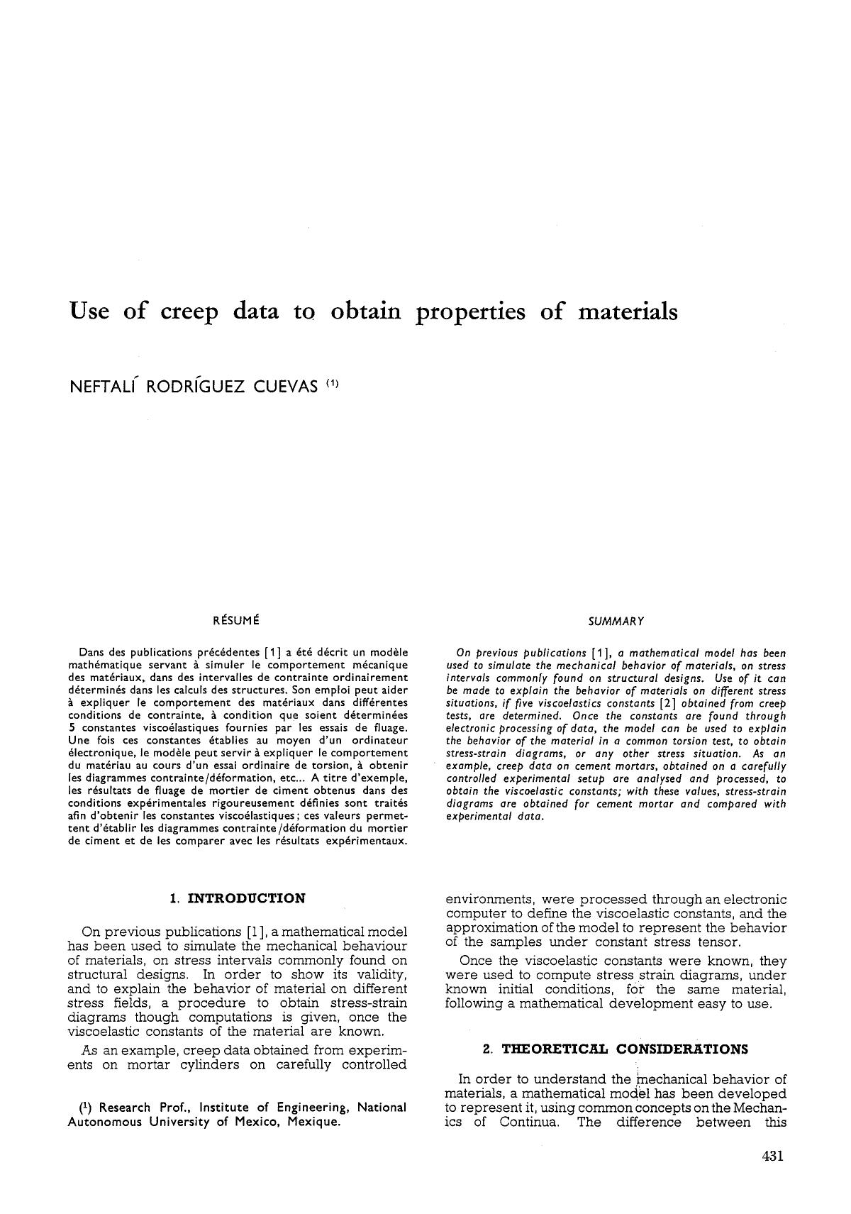 Use of creep data to obtain properties of materials by Unknown