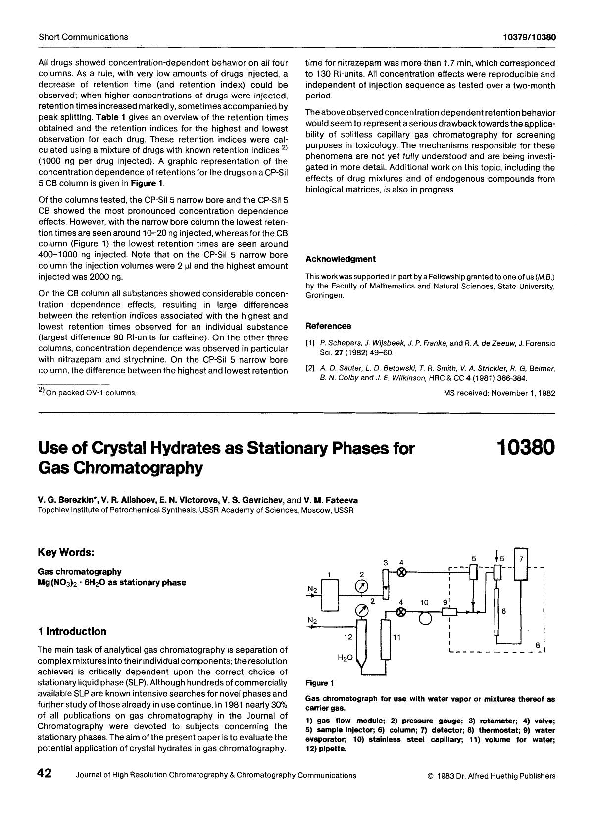 Use of crystal hydrates as stationary phases for gas chromatography by Unknown